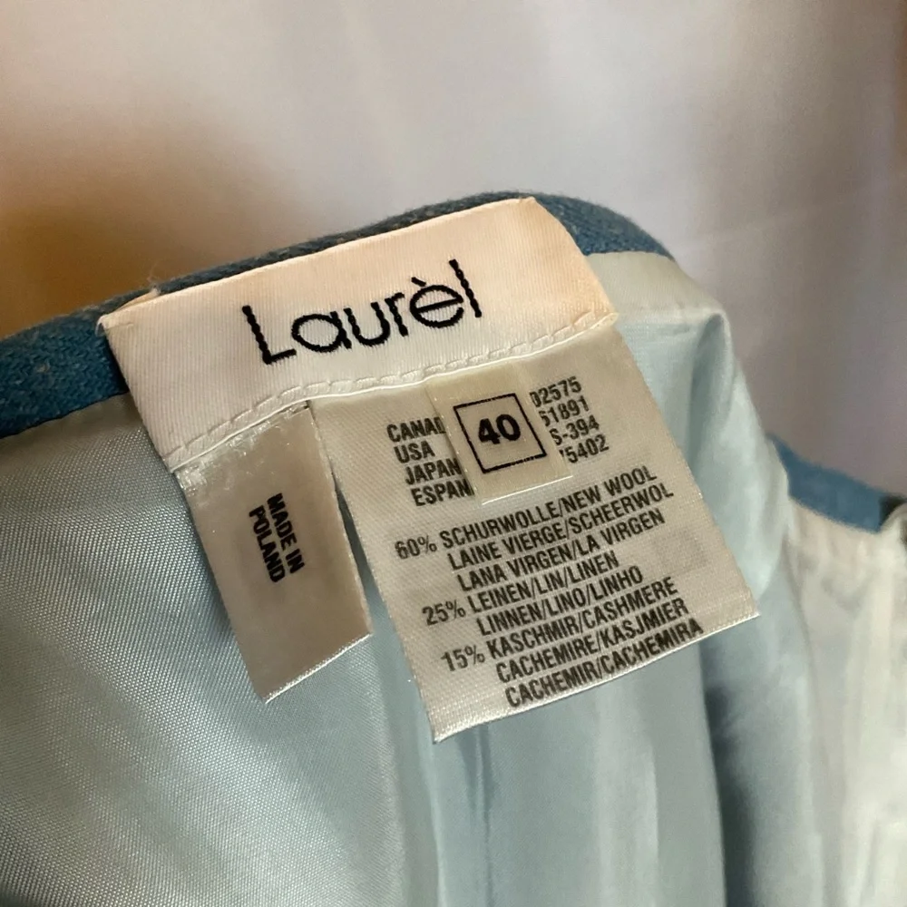 Laurèl Escada Cashmere Linen Wool Blend Skirt Suit Blue 40 10 - Picture 4 of 9